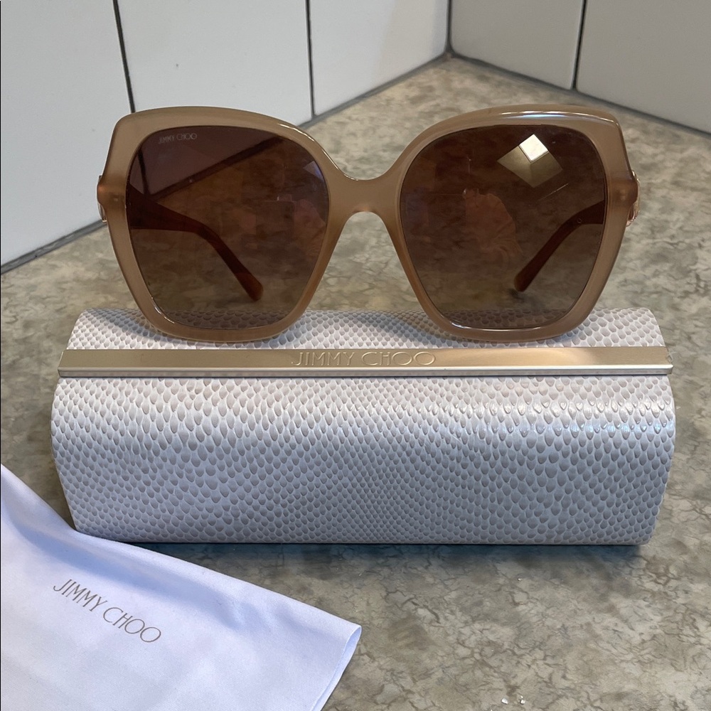 Jimmy Choo Nude Beige Oversized Square Sunglasses